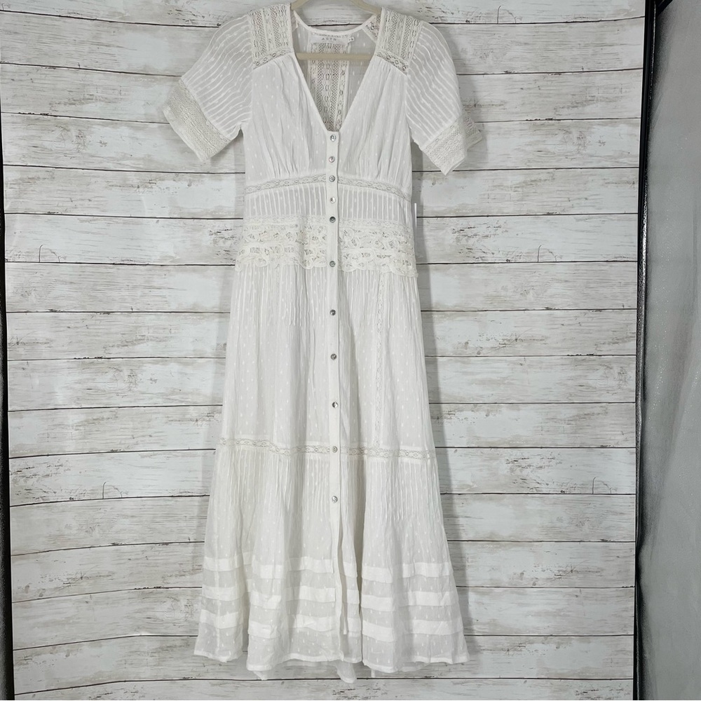 ASTR the Label Honeymoon Lace Midi Dress White Size S Pin-tuck Lace Cotton NWT - Picture 4 of 16